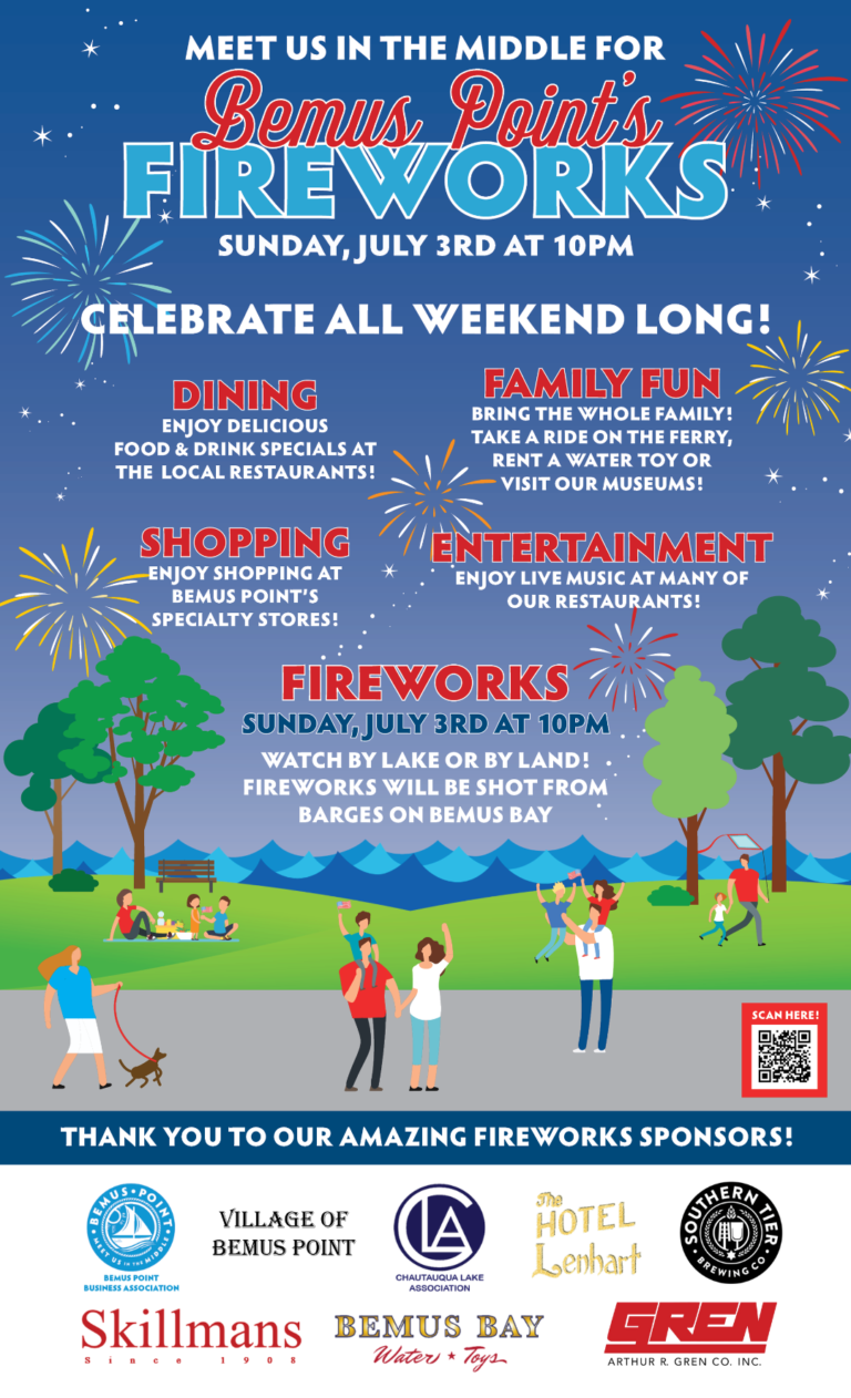Bemus Point's Fireworks are Sunday, July 3rd! Visit Bemus Point