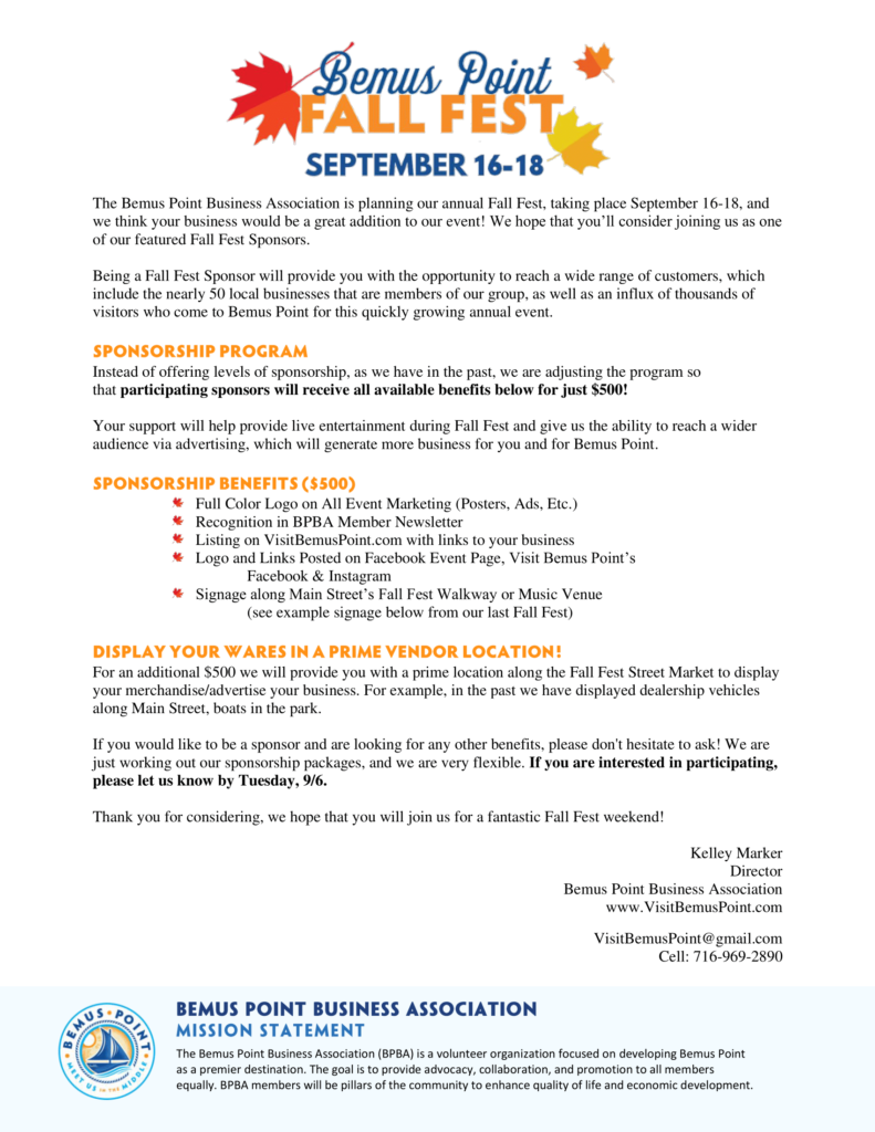 Event Sponsorship Visit Bemus Point